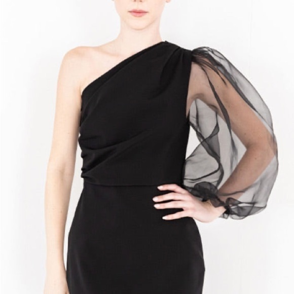 BRITTANY FUSON WREN DRESS BLACK one shoulder puff sleeve dress - Picture 3 of 12